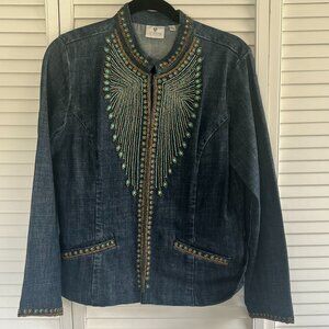 Chicos Beaded Denim Jacket, With Pockets, Size 1.  NWT  Excellent condition